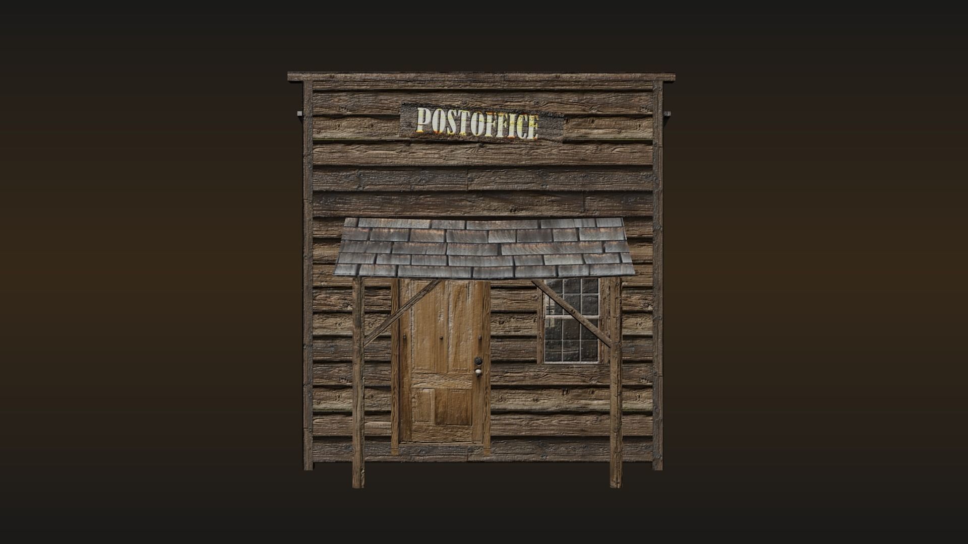 Western post office building Low-poly 3D model_2