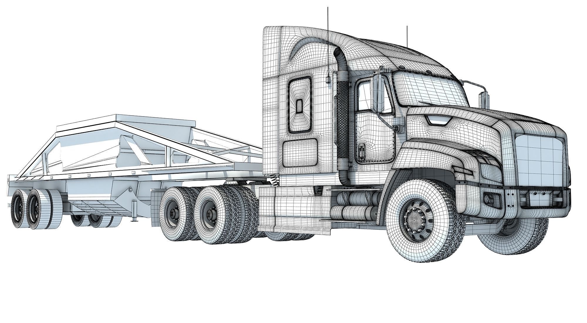Truck with Bottom Dump Trailer 3D model_14