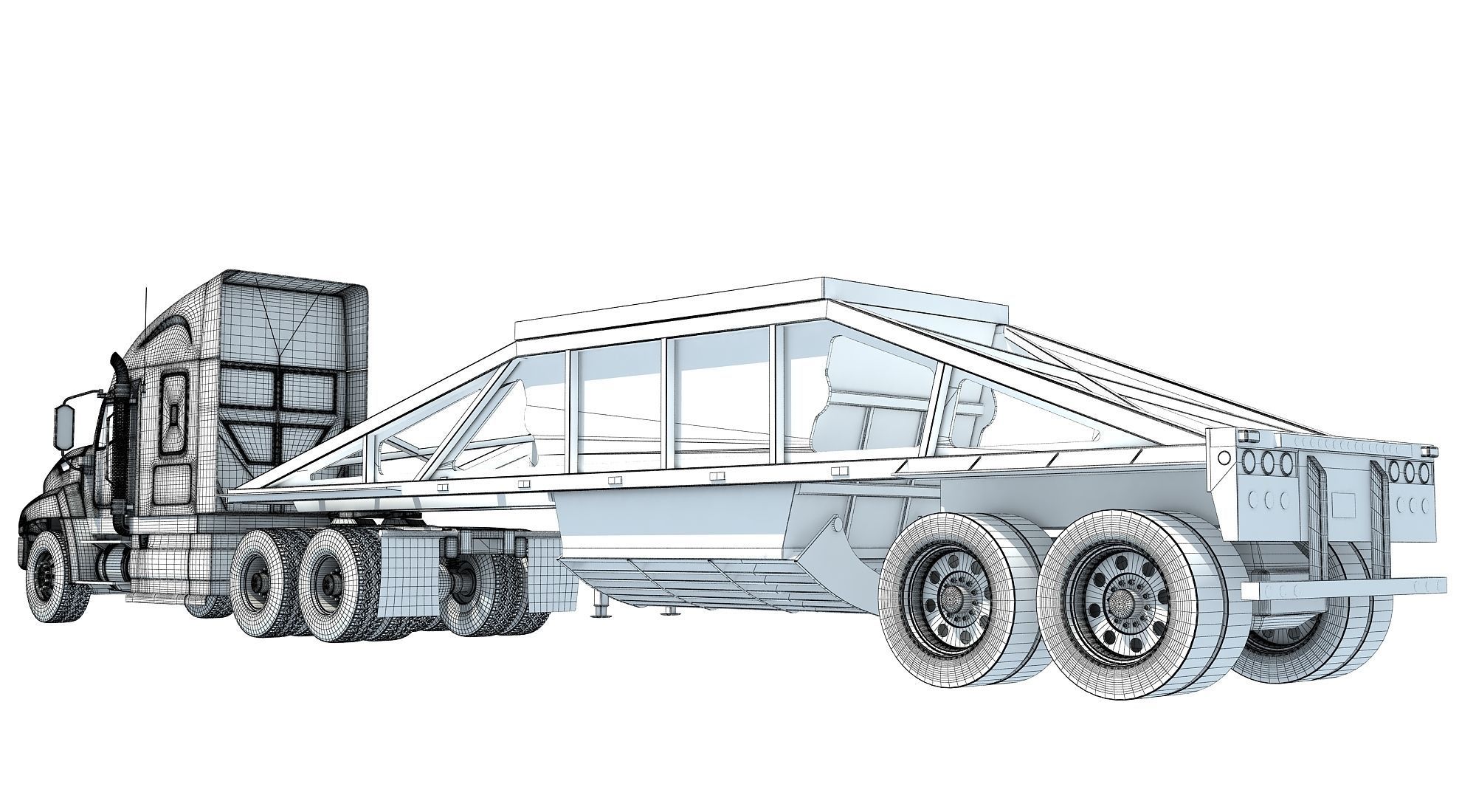 Truck with Bottom Dump Trailer 3D model_15