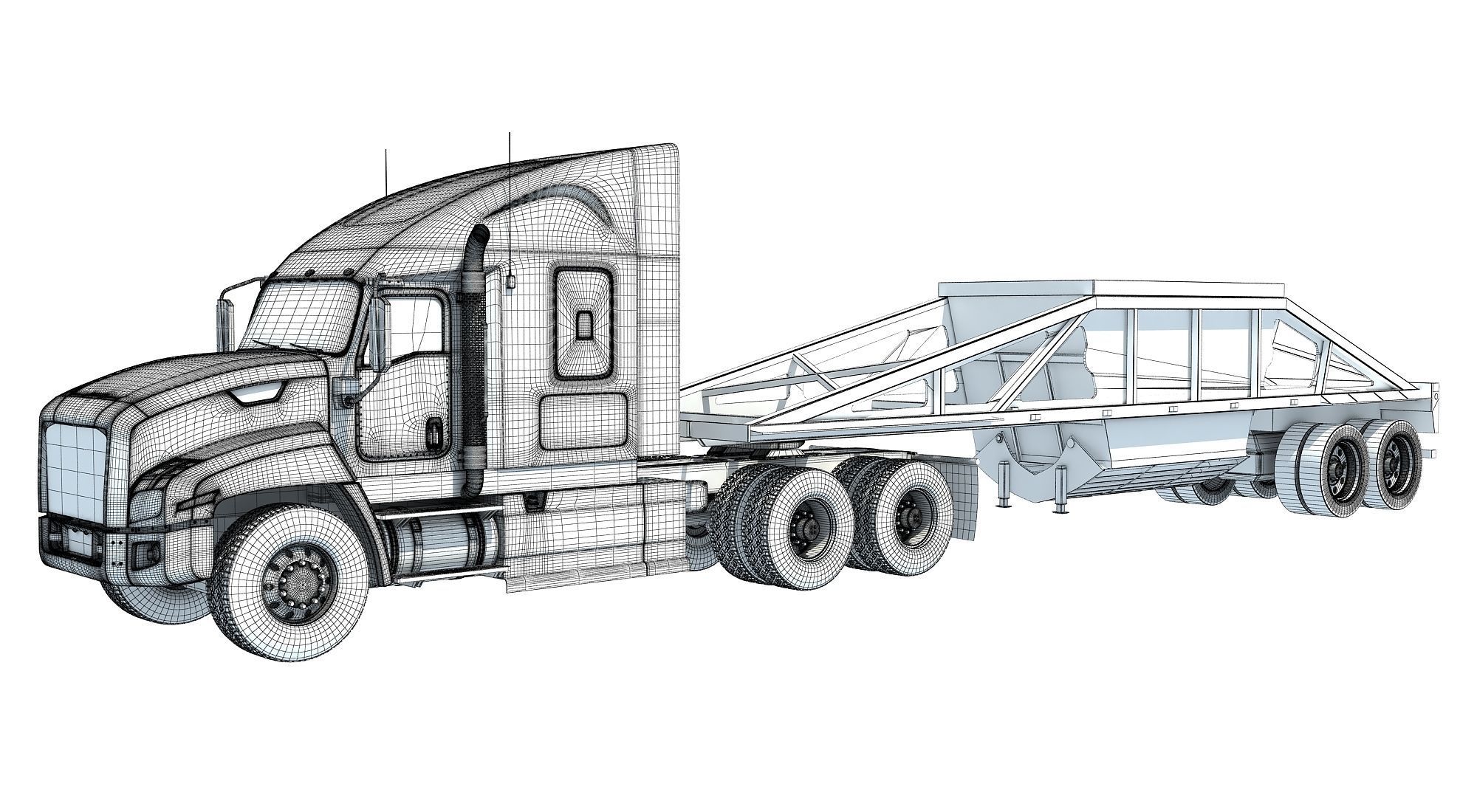 Truck with Bottom Dump Trailer 3D model_13