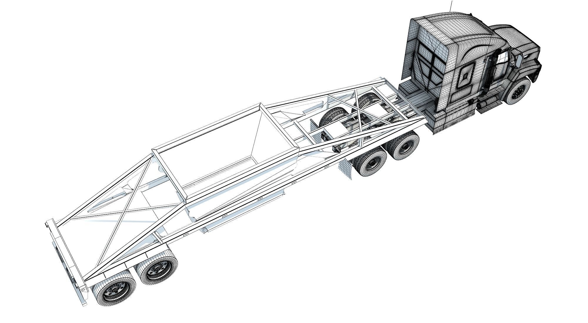 Truck with Bottom Dump Trailer 3D model_16