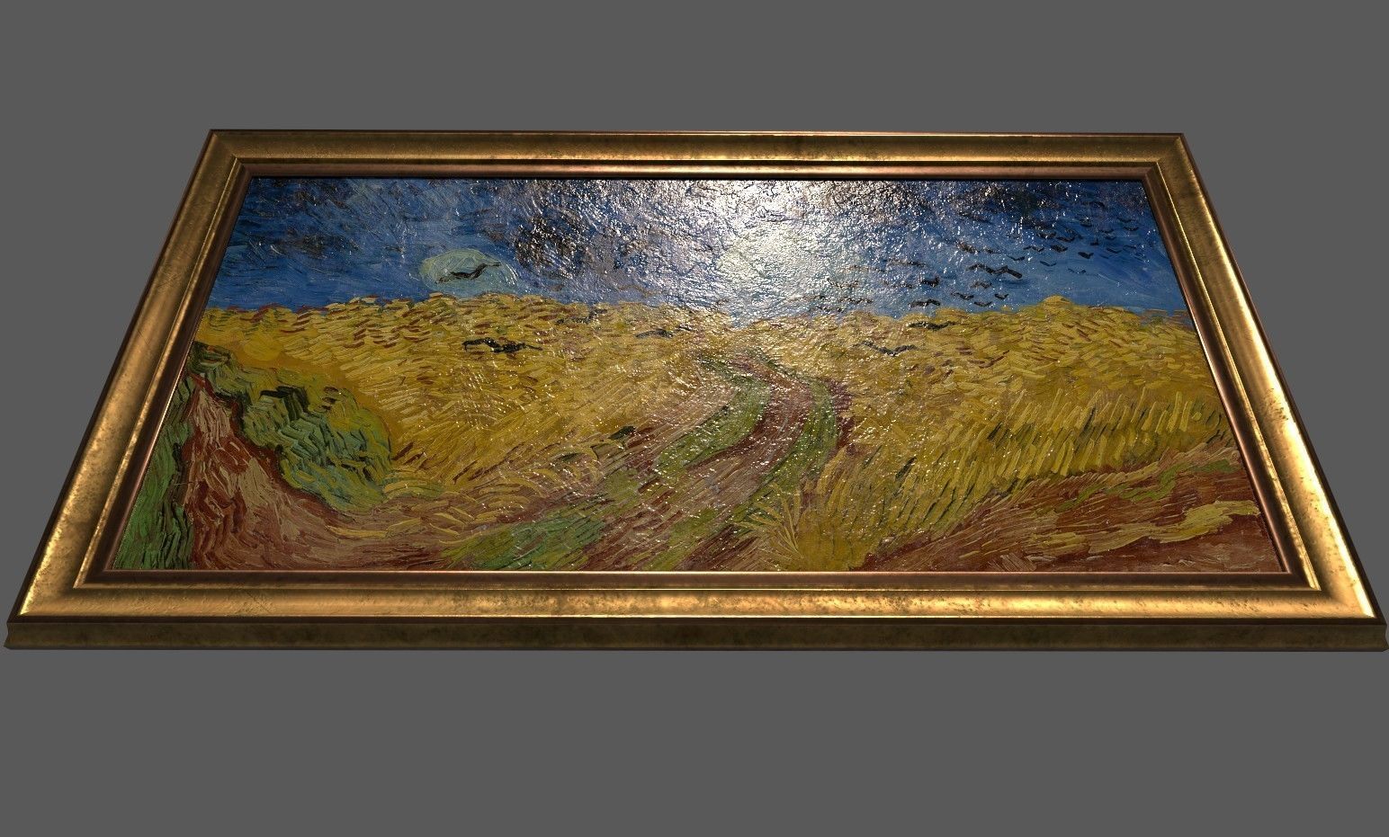 Bronze Frame with Stretcher and Van Gogh Oil Painting Low-poly 3D model_4