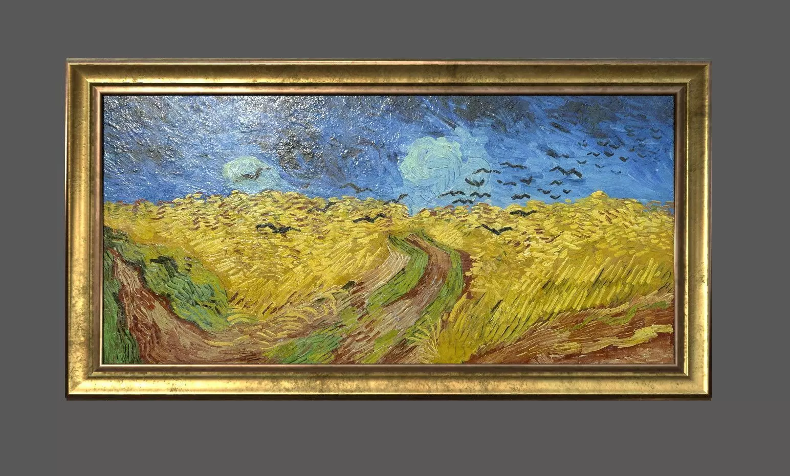 Bronze Frame with Stretcher and Van Gogh Oil Painting Low-poly 3D model_0