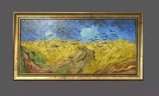 Bronze Frame with Stretcher and Van Gogh Oil Painting Low-poly 3D model