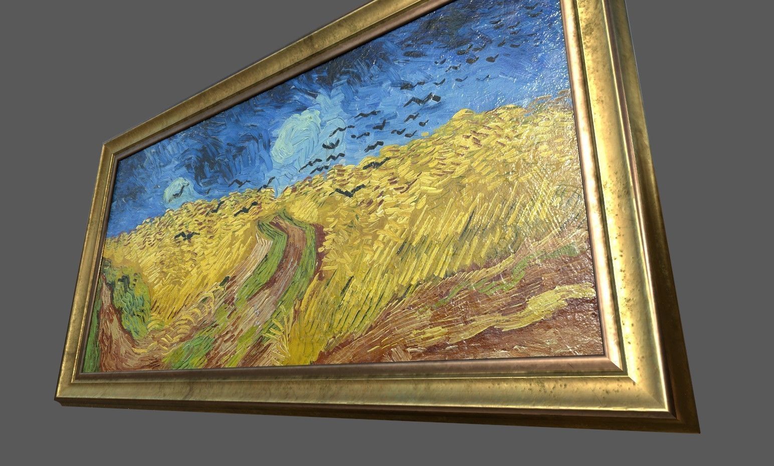 Bronze Frame with Stretcher and Van Gogh Oil Painting Low-poly 3D model_3