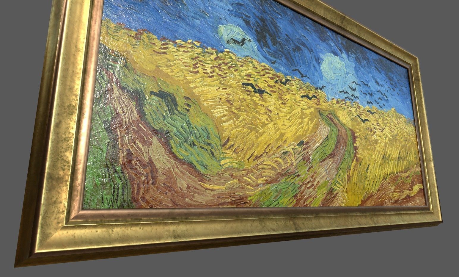 Bronze Frame with Stretcher and Van Gogh Oil Painting Low-poly 3D model_2