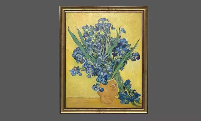 Bronze Frame with Stretcher and Van Gogh Oil Painting Irises Low-poly 3D model