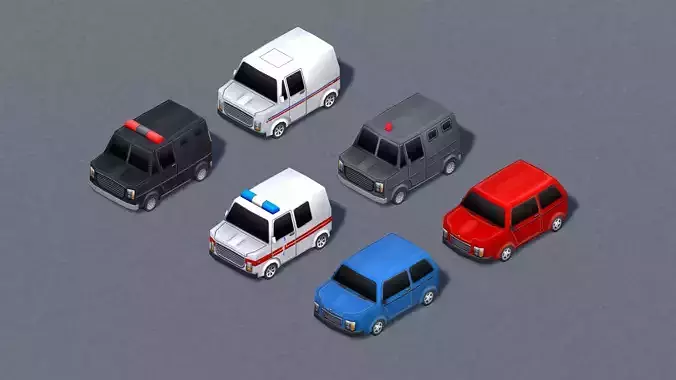 Cartoonic vehicles Pack low-poly 3D models Low-poly 3D model