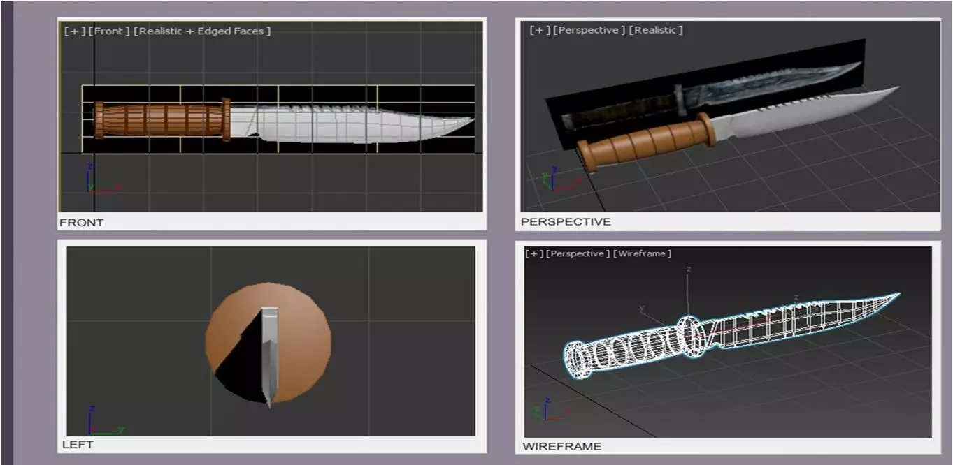 Cuchillo four different knives in computer screen Low-poly 3D model_0