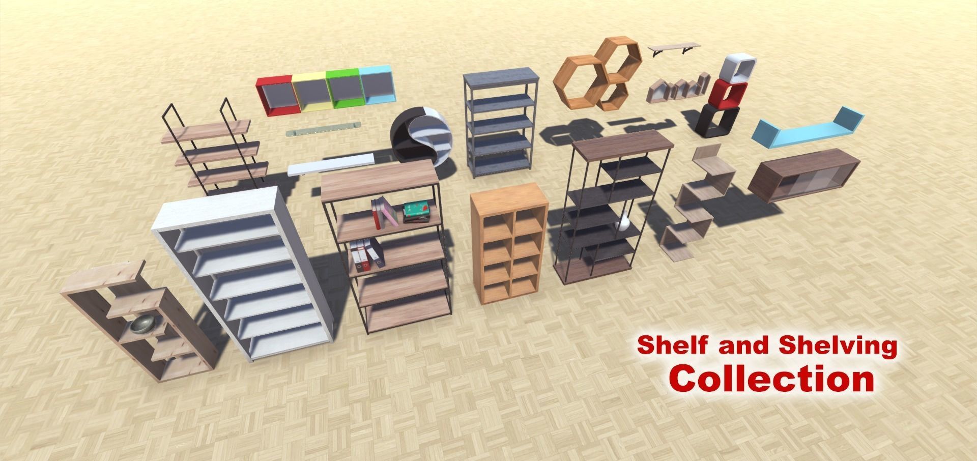 Shelf and Shelving Collection Low-poly 3D model_1