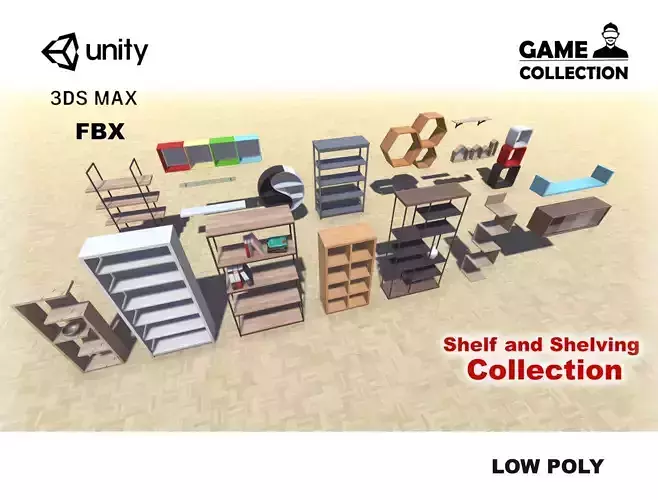 Shelf and Shelving Collection Low-poly 3D model