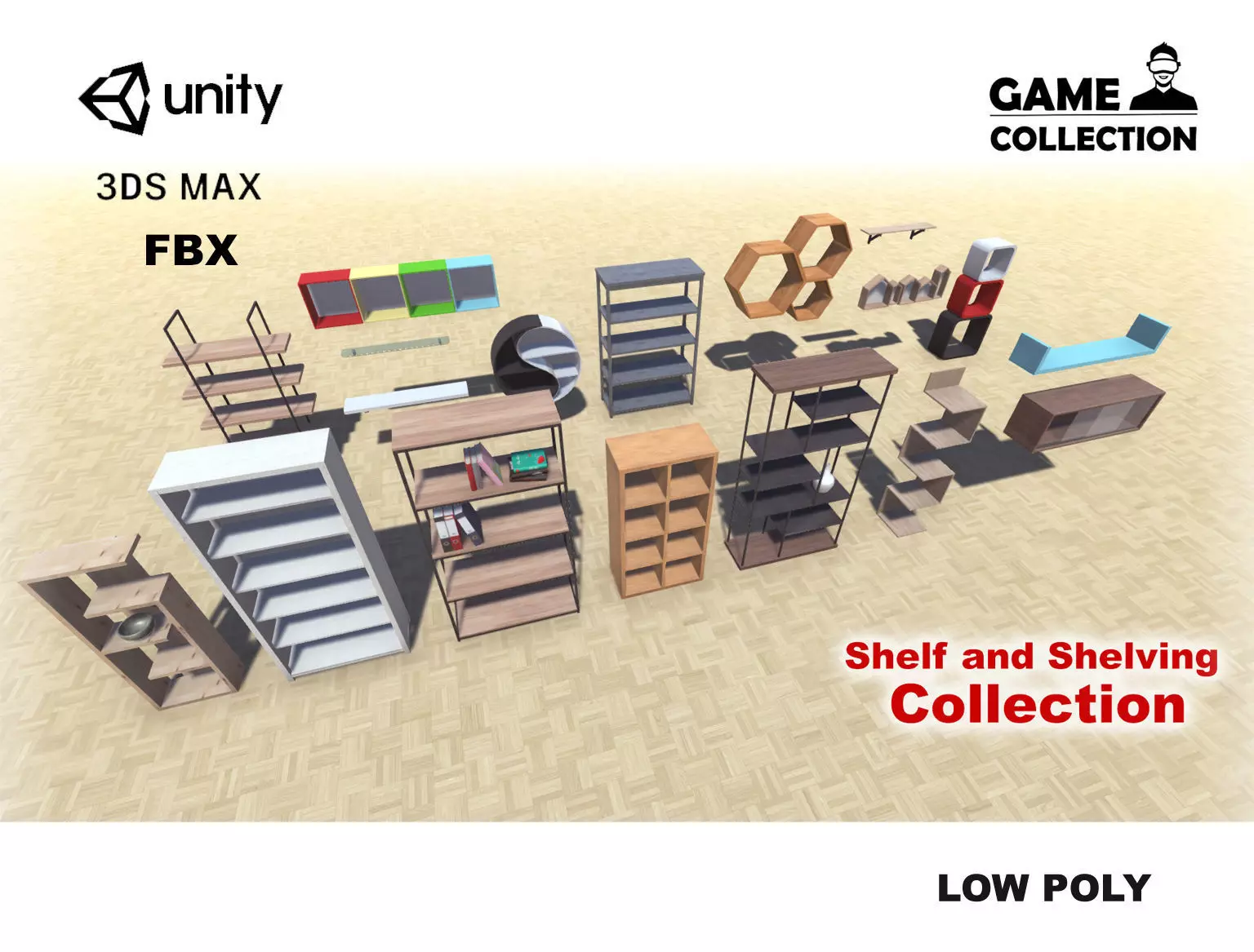 Shelf and Shelving Collection Low-poly 3D model_0