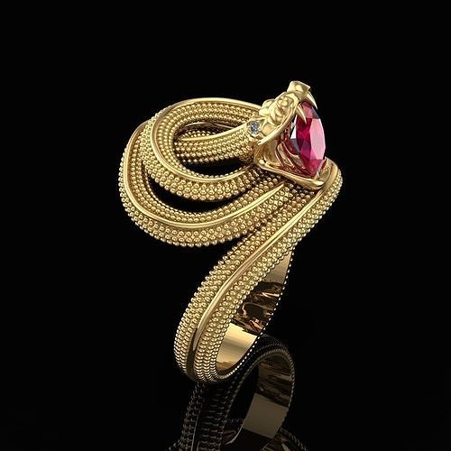 Ring Snake with Ruby in Teeth 3D print model