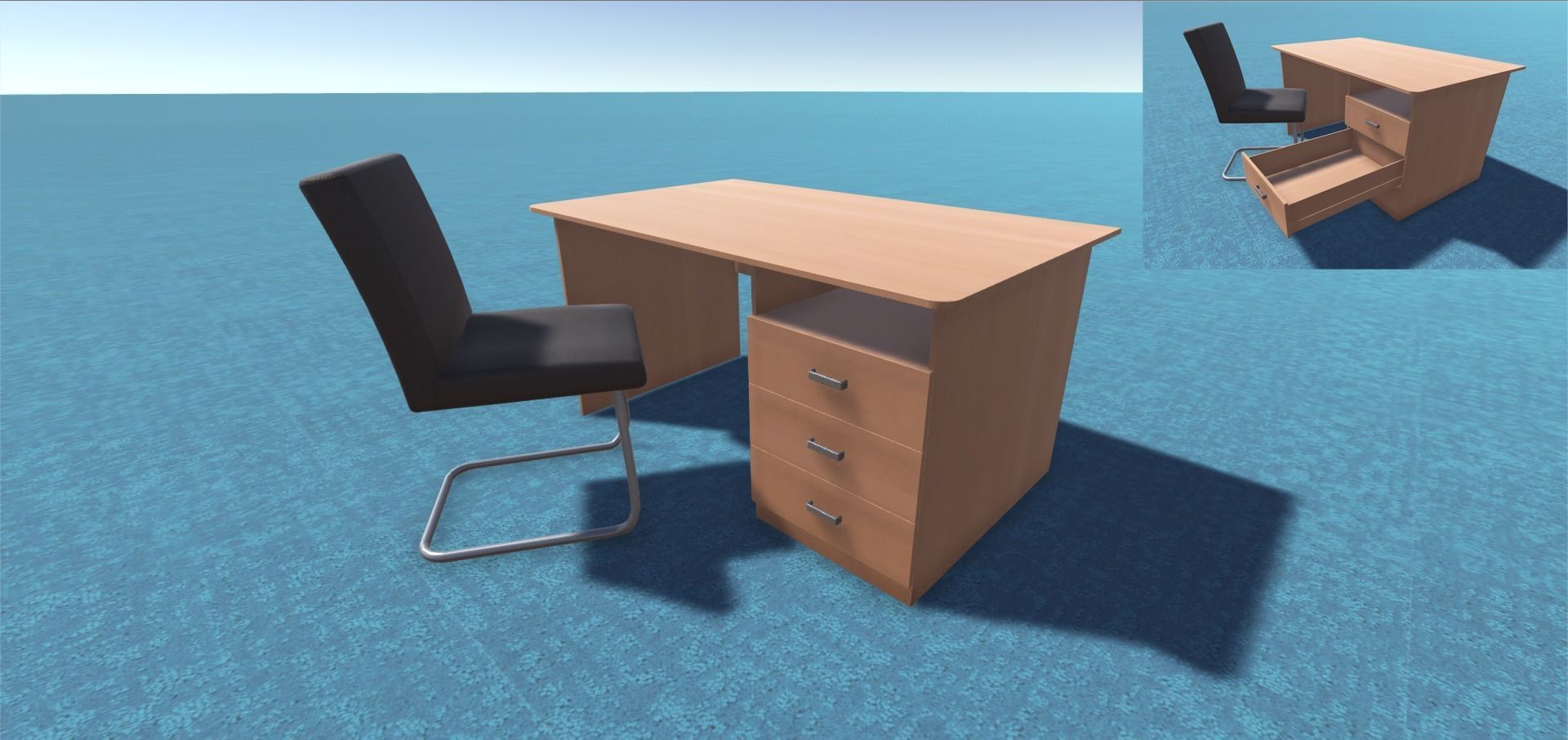 Desk Collection and two chairs Low-poly 3D model_6