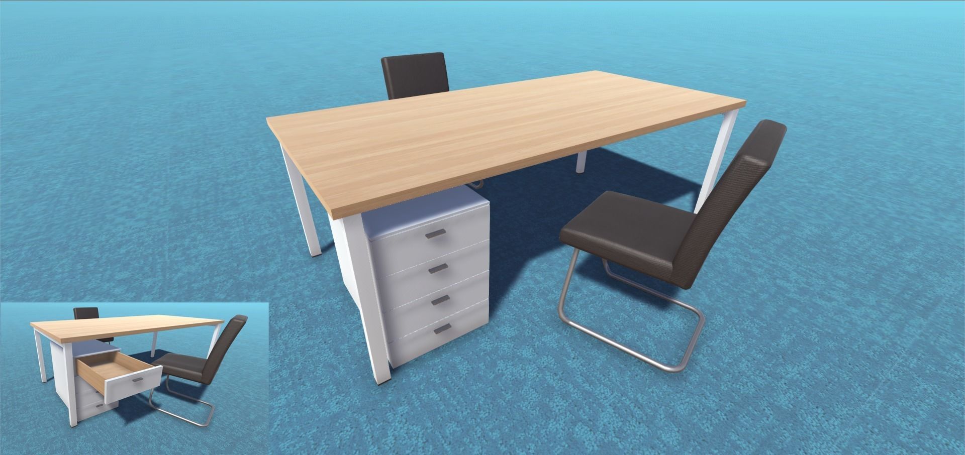 Desk Collection and two chairs Low-poly 3D model_5