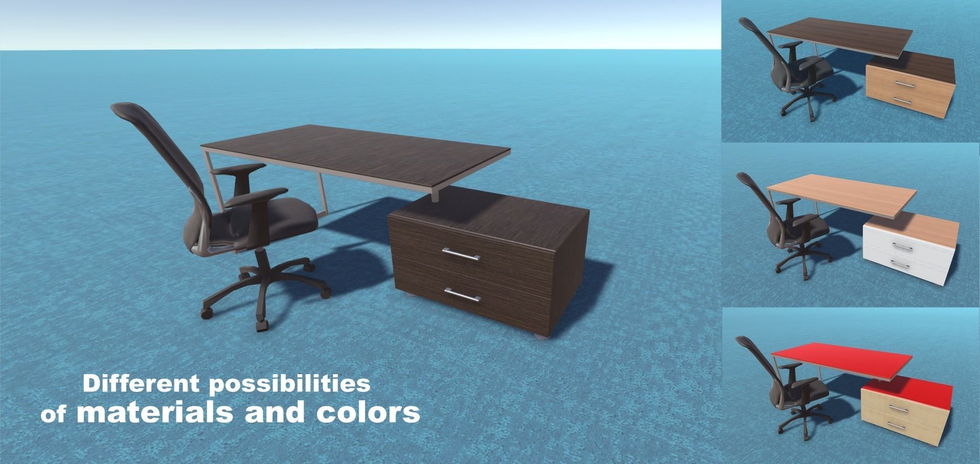 Desk Collection and two chairs Low-poly 3D model_2
