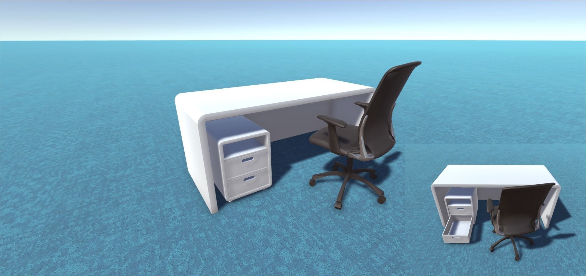 Desk Collection and two chairs Low-poly 3D model_4