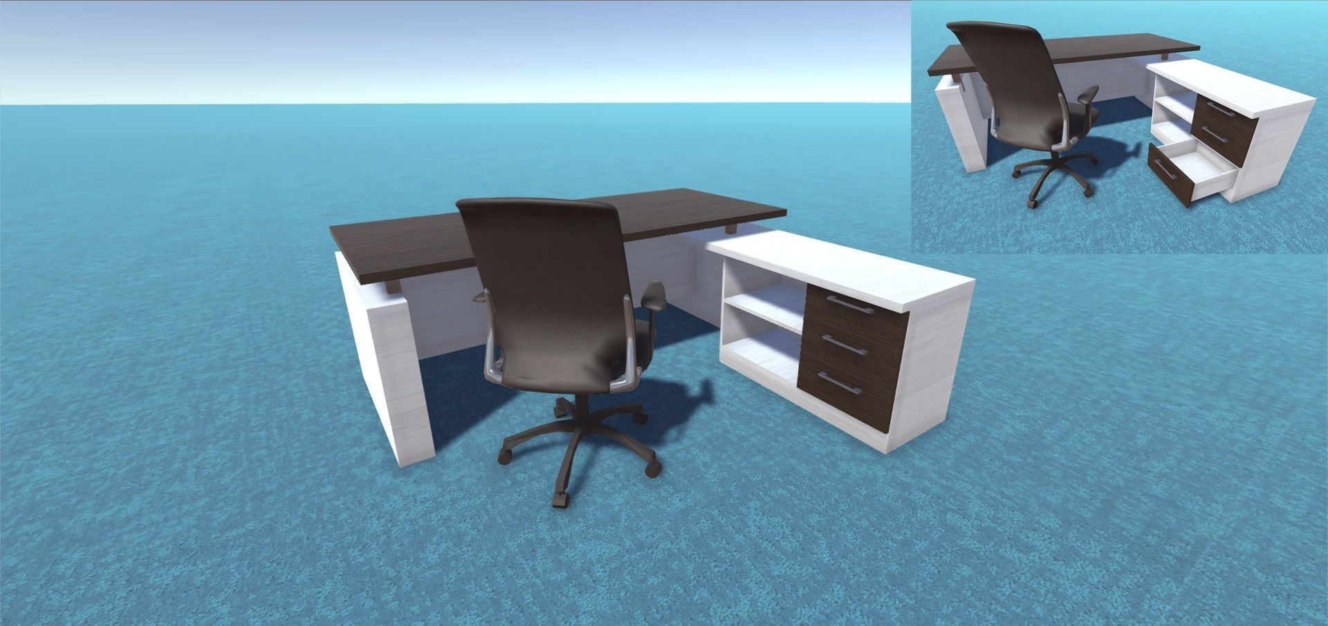 Desk Collection and two chairs Low-poly 3D model_9