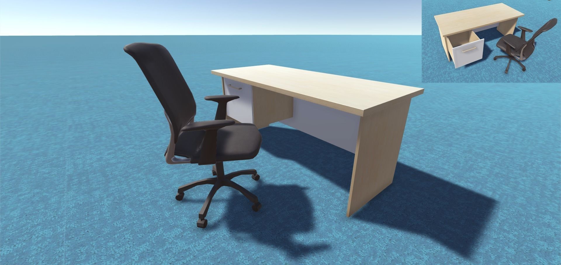 Desk Collection and two chairs Low-poly 3D model_3