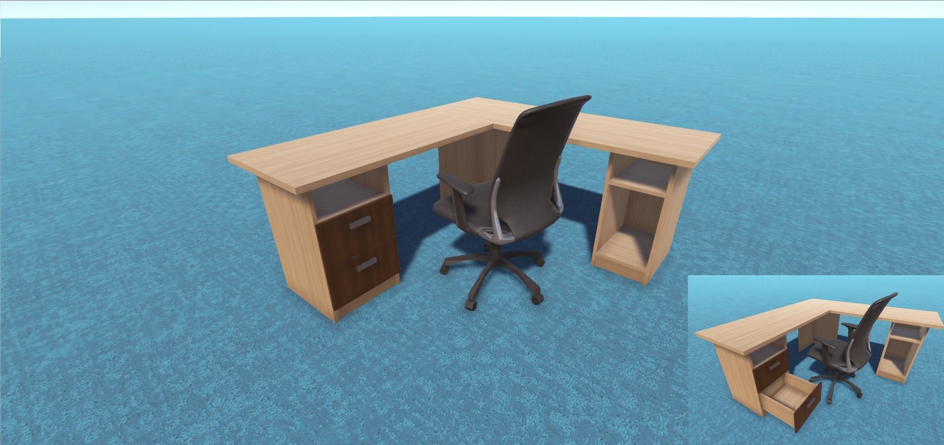 Desk Collection and two chairs Low-poly 3D model_7