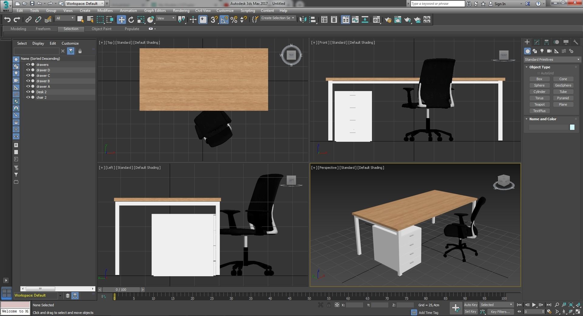 Desk Collection and two chairs Low-poly 3D model_13