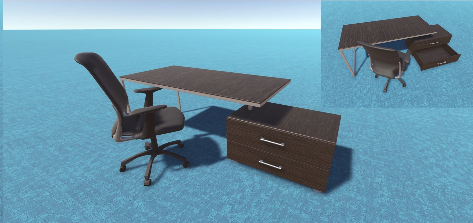 Desk Collection and two chairs Low-poly 3D model_12