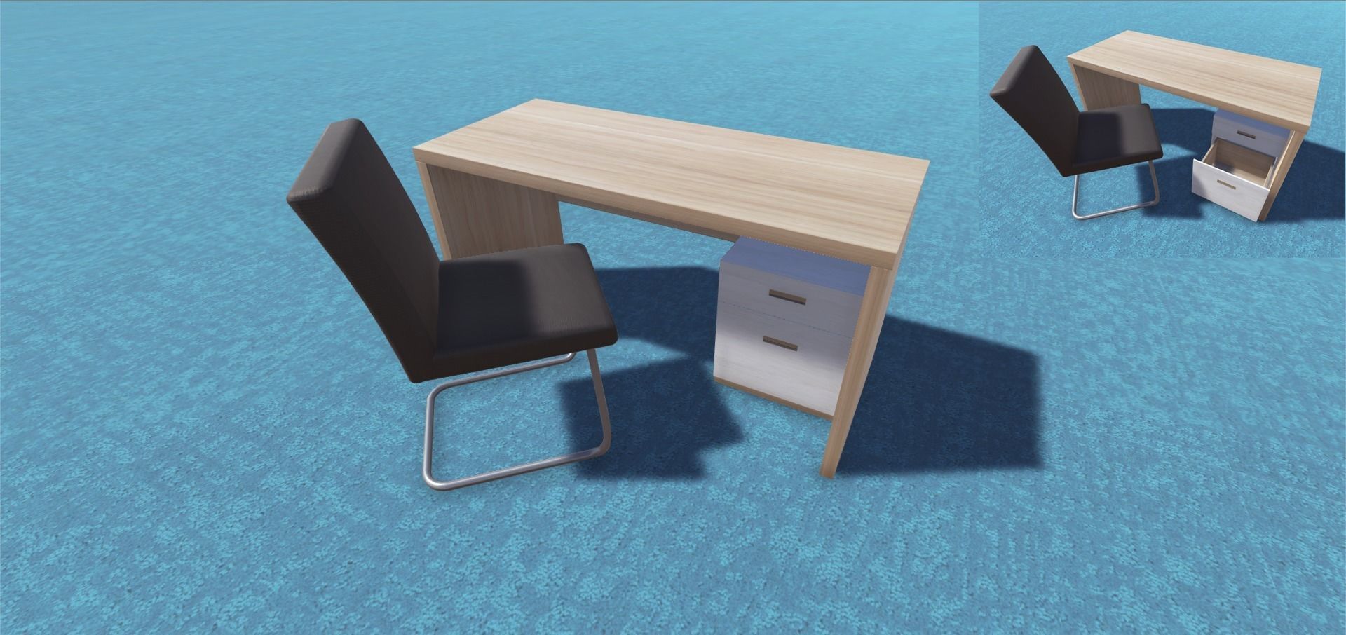 Desk Collection and two chairs Low-poly 3D model_8