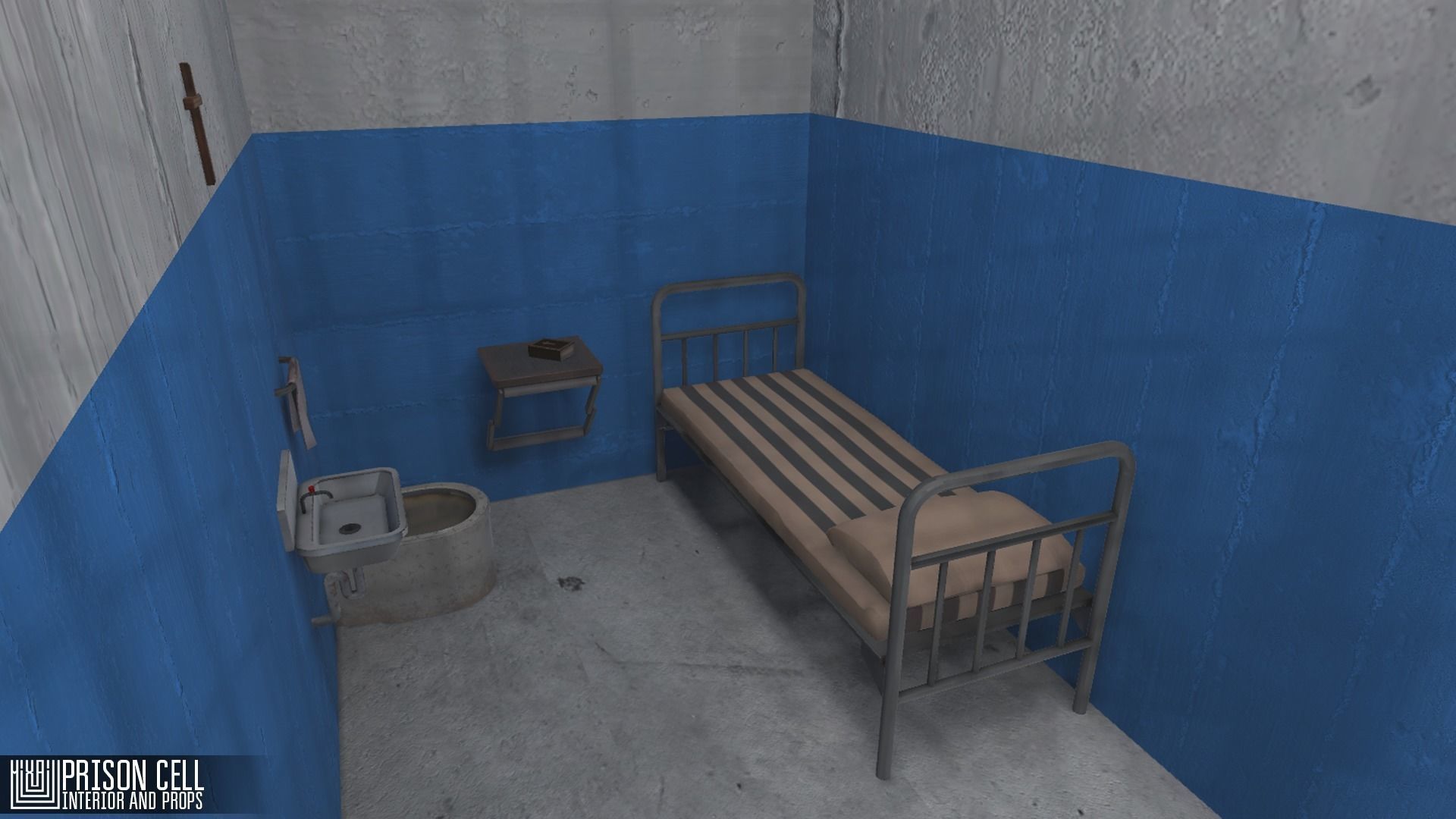Prison cell - interior and props Low-poly 3D model_1