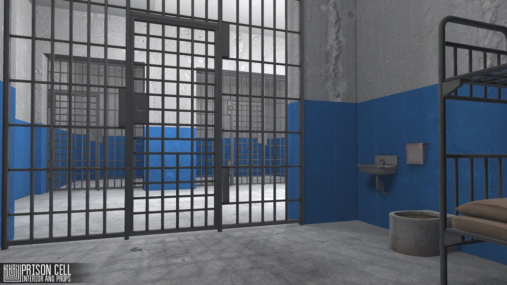 Prison cell - interior and props Low-poly 3D model_8