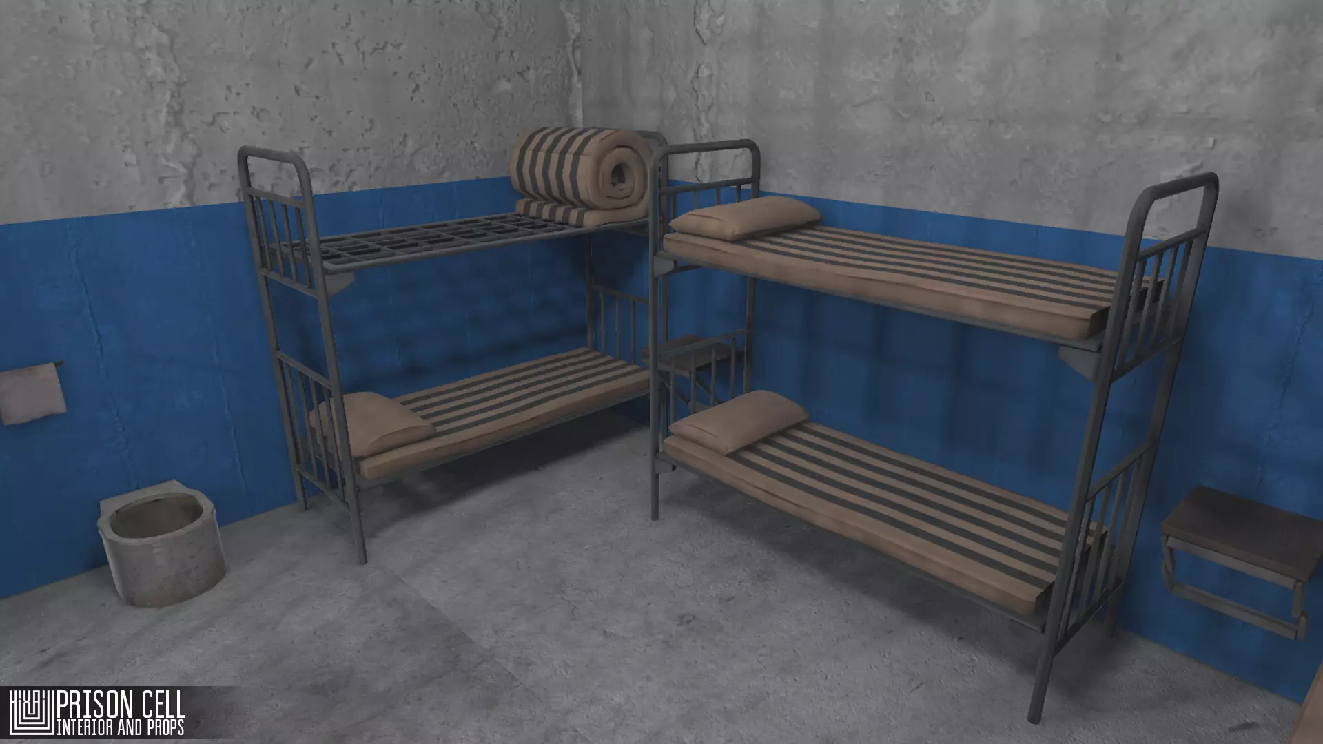 Prison cell - interior and props Low-poly 3D model_0