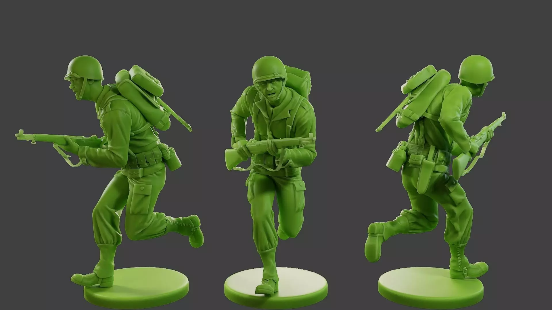 American soldier ww2 run A1 3D print model