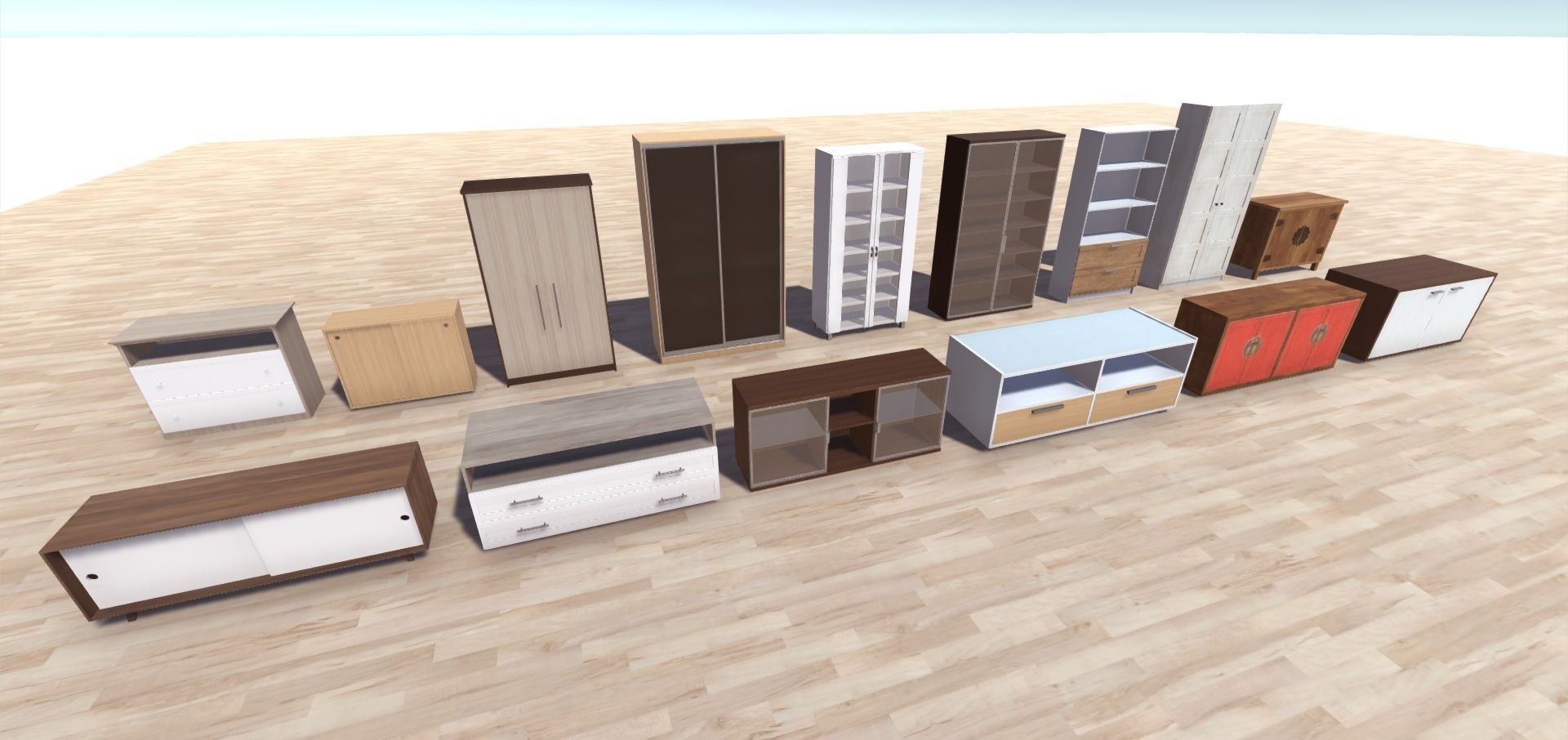 Cabinets Collection dresser and chest of drawers Low-poly 3D model_1