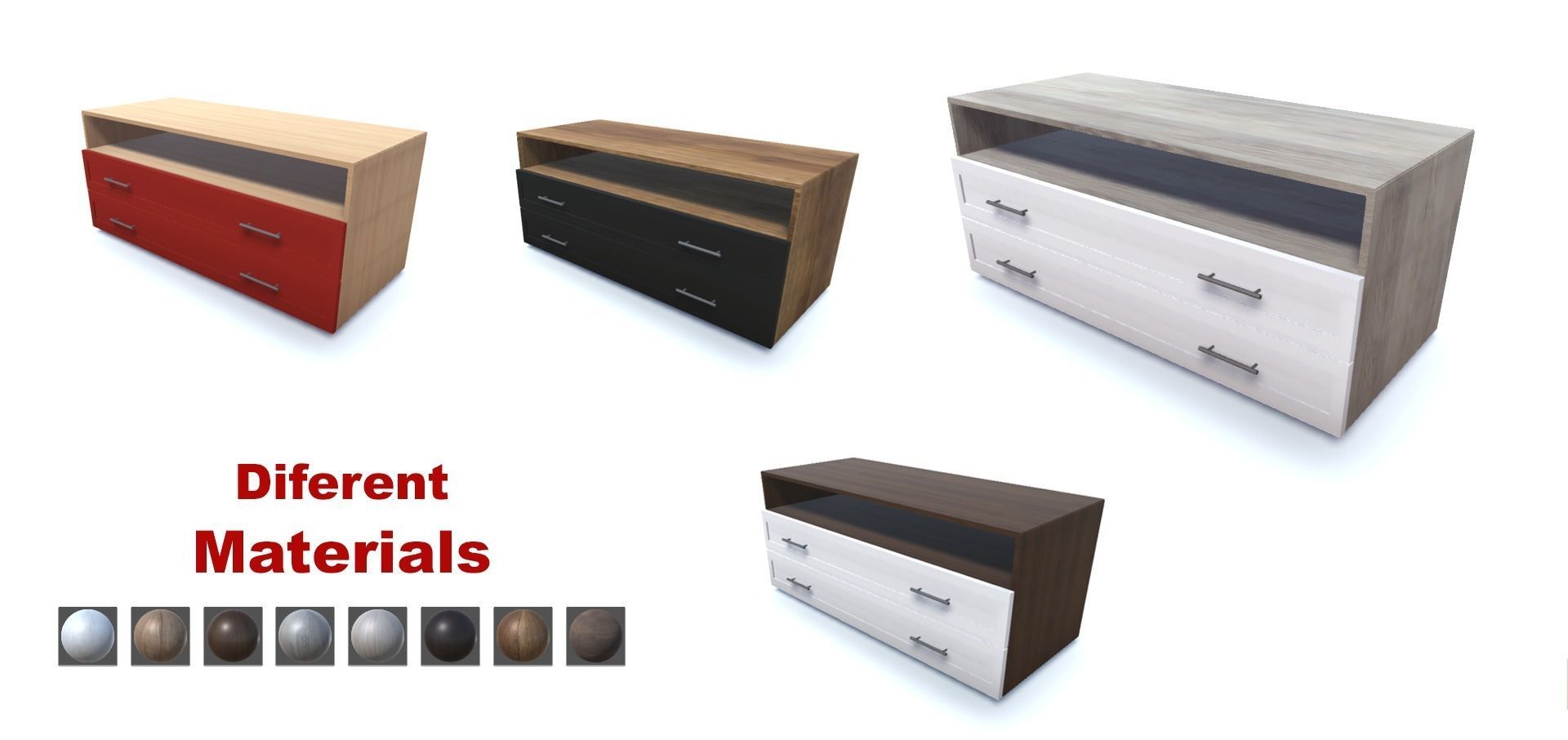 Cabinets Collection dresser and chest of drawers Low-poly 3D model_7