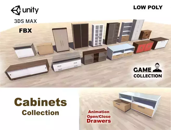 Cabinets Collection dresser and chest of drawers Low-poly 3D model