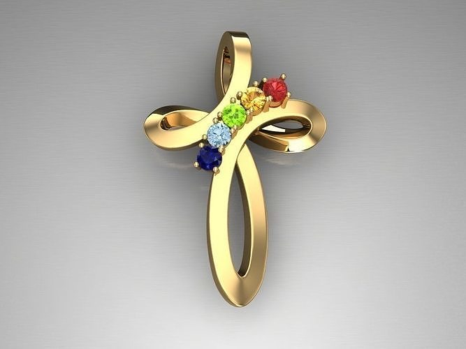cross 5 stone pendant 3D print model