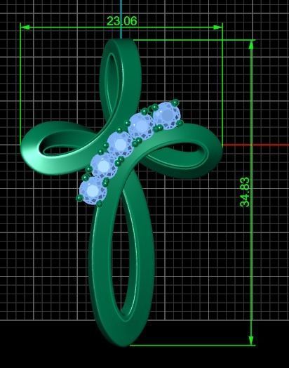 cross 5 stone pendant 3D print model_1