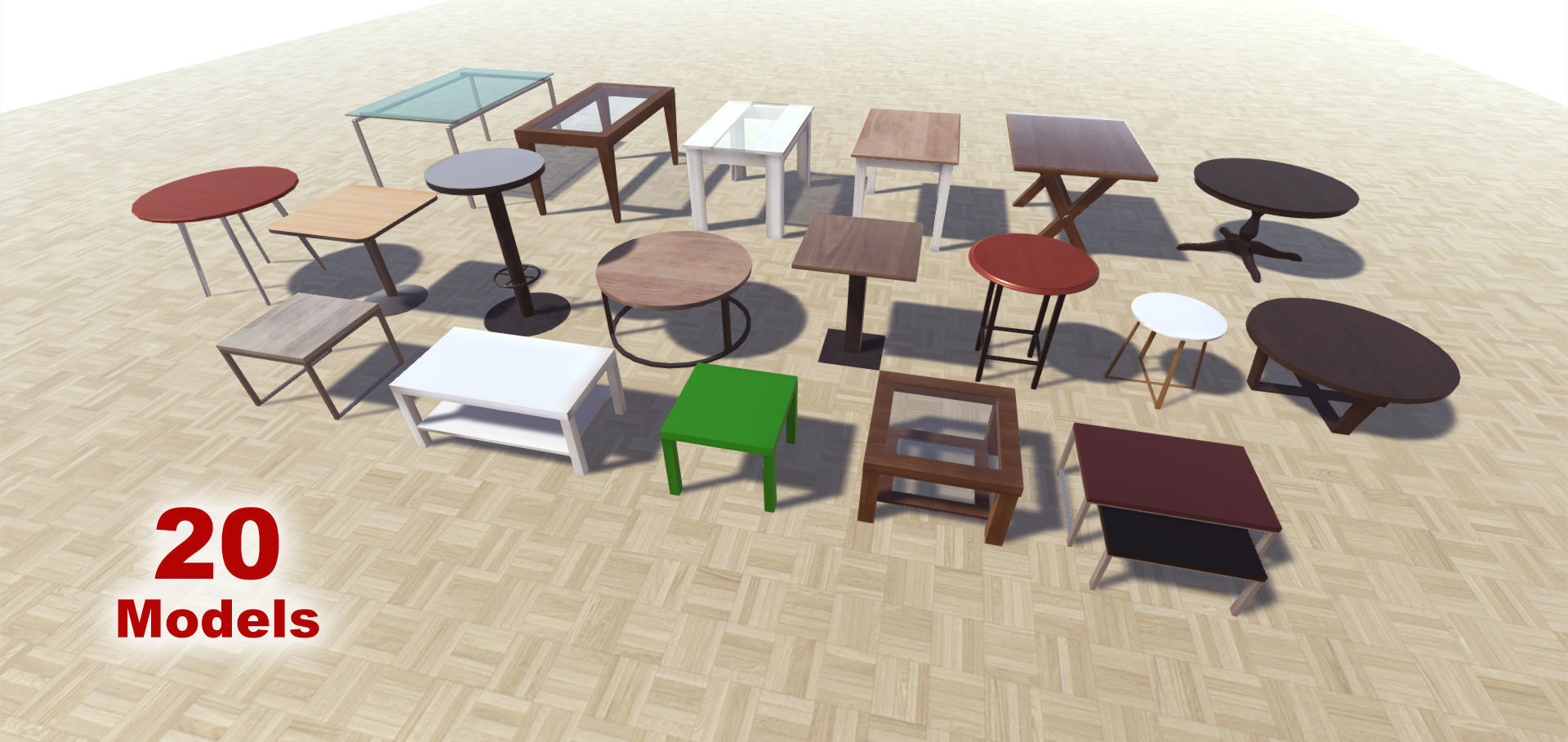 Tables Collection table and two chairs Low-poly 3D model_2