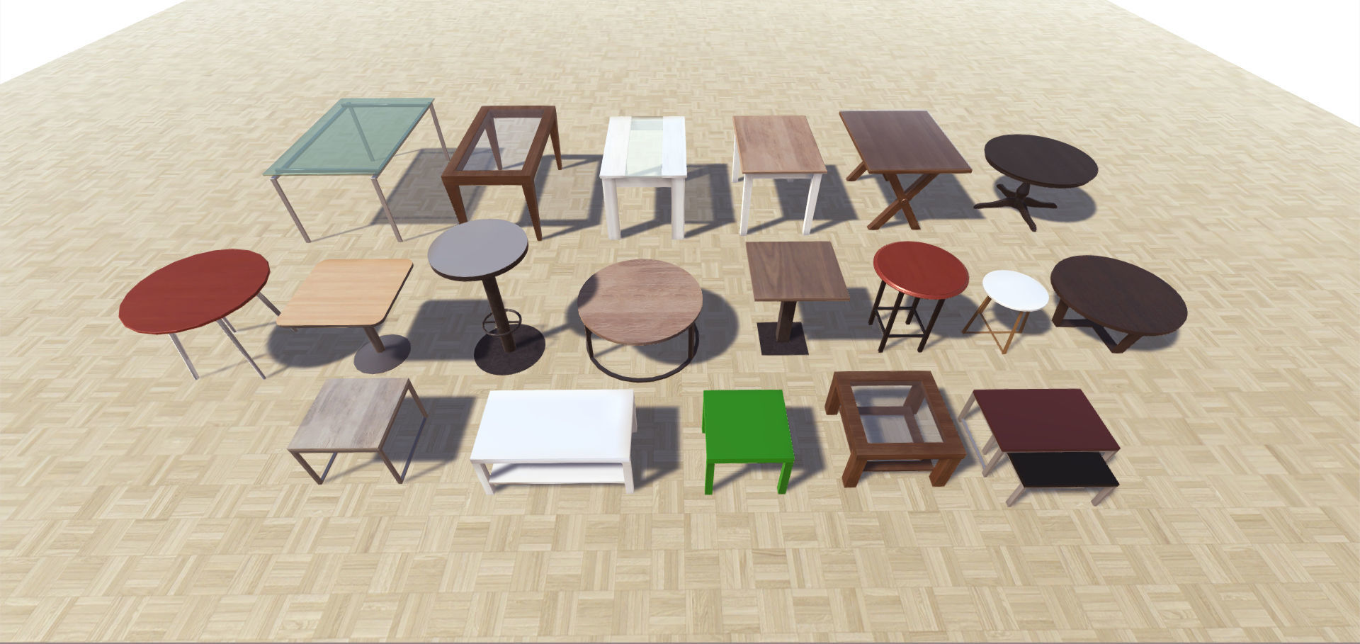 Tables Collection table and two chairs Low-poly 3D model_1