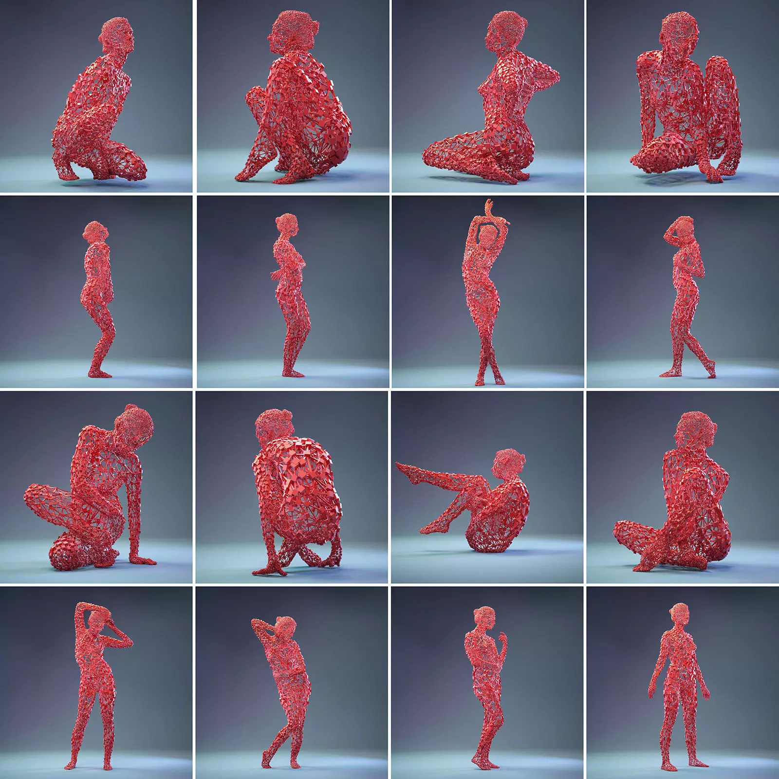 16 Abstract Cubist Female Statues 3D Model Collection_0