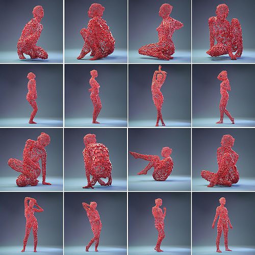 16 Abstract Cubist Female Statues 3D Model Collection
