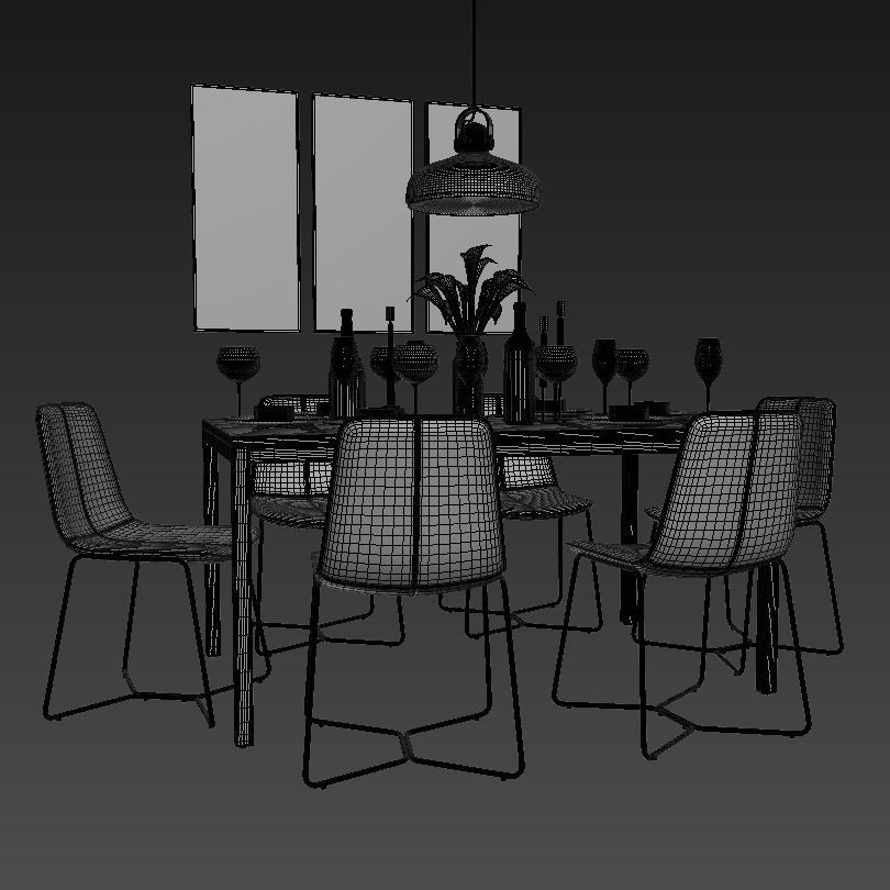 Dinning Set four chairs and dining table 3D model_4