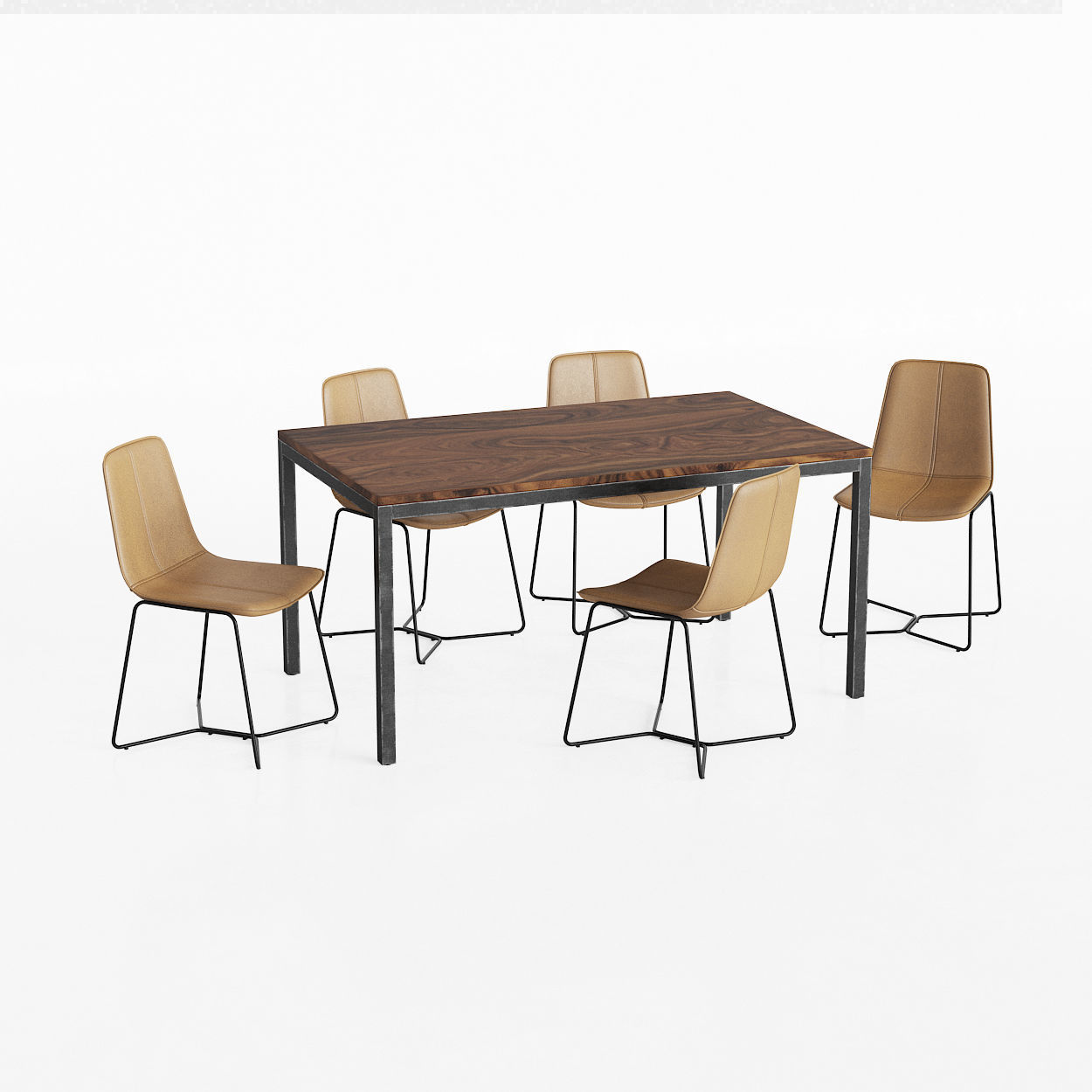 Dinning Set four chairs and dining table 3D model_2