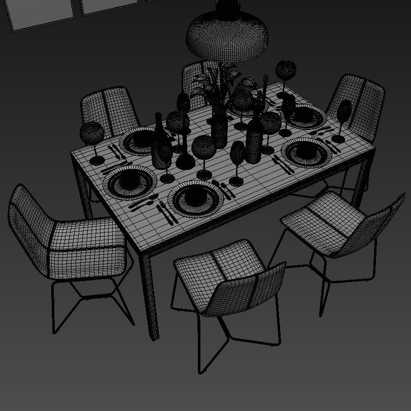 Dinning Set four chairs and dining table 3D model_3