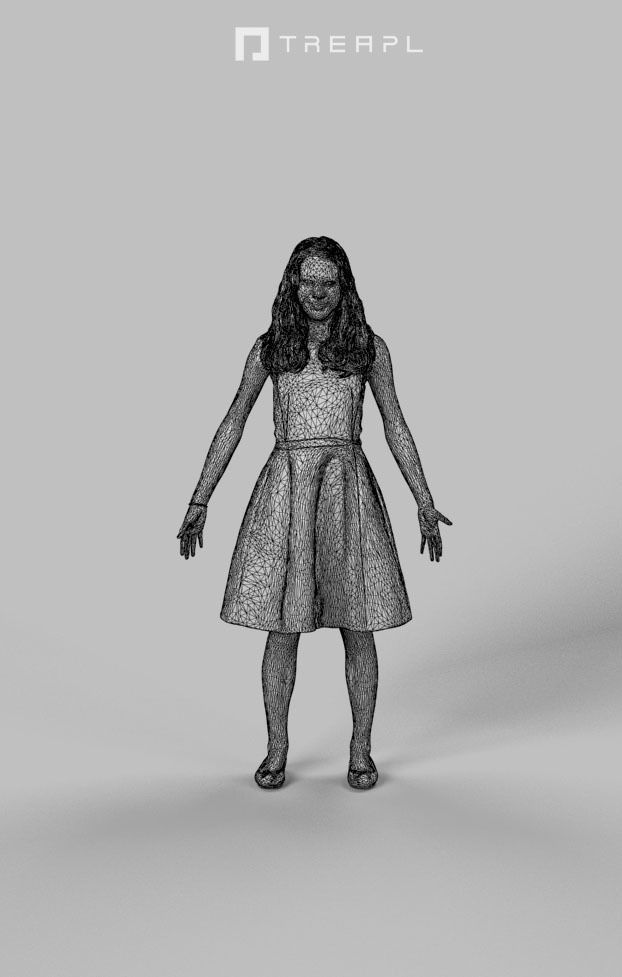 Animated Teenage Girl Dress  A-pose - E-  rigged Biped CAT walk Low-poly 3D model_7