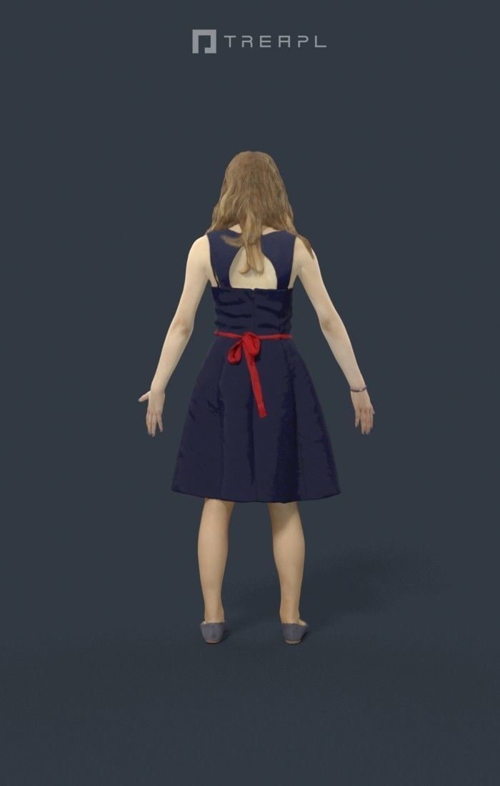 Animated Teenage Girl Dress  A-pose - E-  rigged Biped CAT walk Low-poly 3D model_4