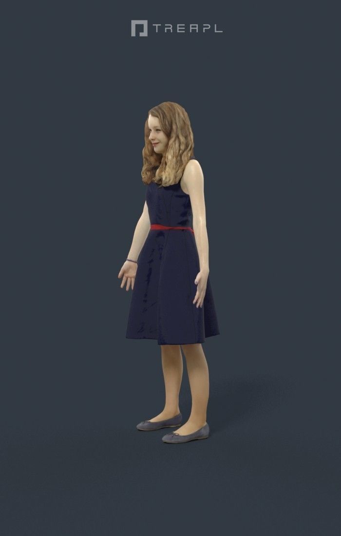 Animated Teenage Girl Dress  A-pose - E-  rigged Biped CAT walk Low-poly 3D model_6