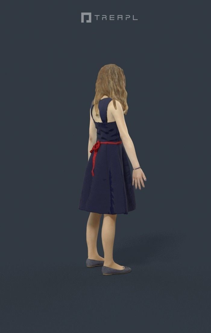 Animated Teenage Girl Dress  A-pose - E-  rigged Biped CAT walk Low-poly 3D model_3