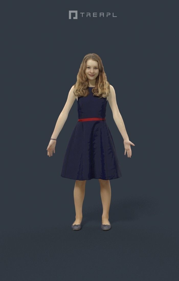 Animated Teenage Girl Dress  A-pose - E-  rigged Biped CAT walk Low-poly 3D model_1