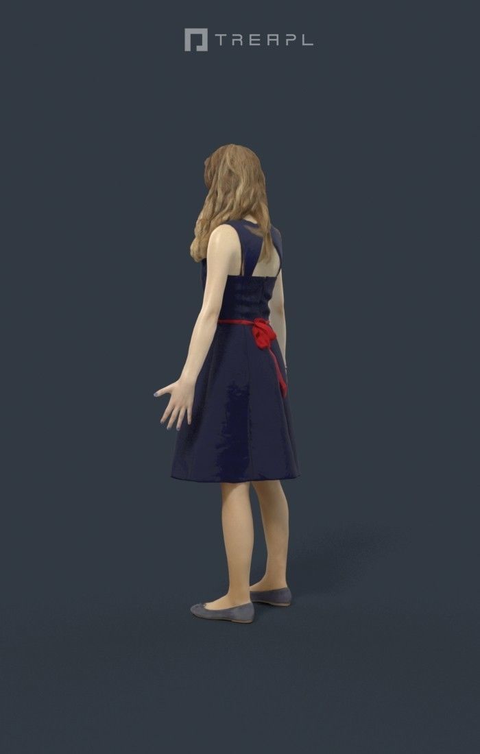 Animated Teenage Girl Dress  A-pose - E-  rigged Biped CAT walk Low-poly 3D model_5