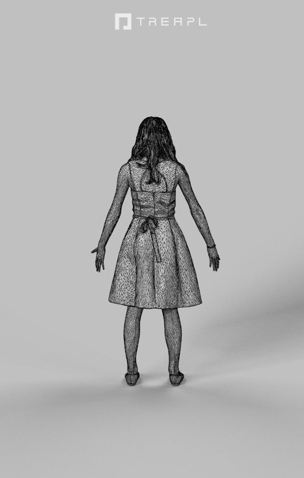 Animated Teenage Girl Dress  A-pose - E-  rigged Biped CAT walk Low-poly 3D model_8